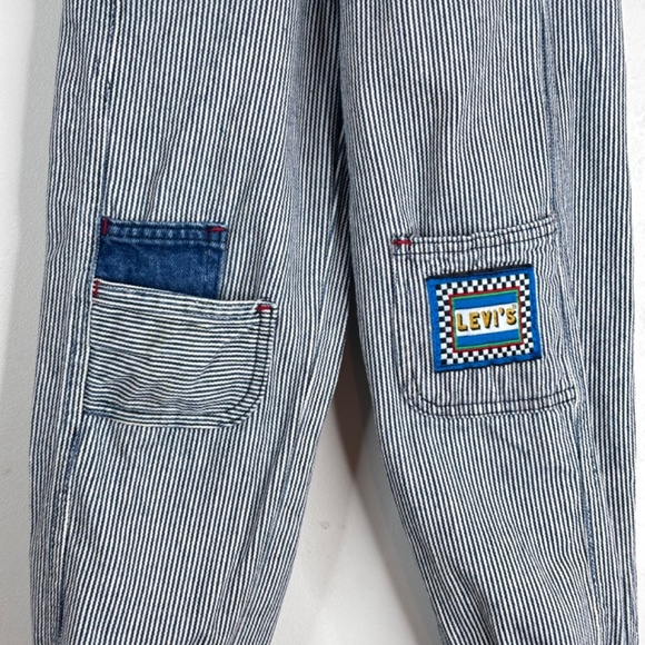 VTG 90s Little Levis Railroad Stripe Pants 7 Patches Jogger Parachute USA Made - Picture 2 of 13